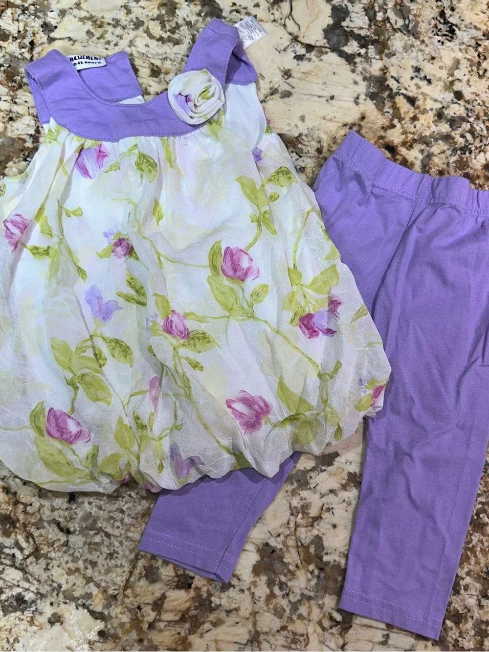 Sweet Lavender Floral Bubble Dress & Leggings Set Blueberi Boulevard